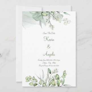 Invitation de mariage élégante et florale verte po