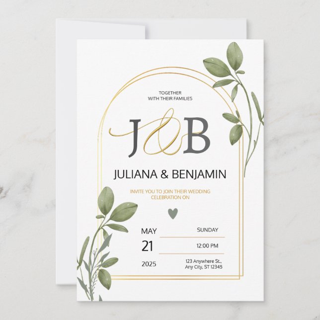 Invitation de mariage élégante et sophistiquée ave (Devant)