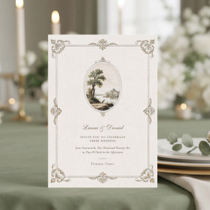 Invitation de mariage élégante et vintage de châte