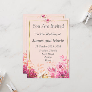 Invitation de mariage élégante, fleurs roses