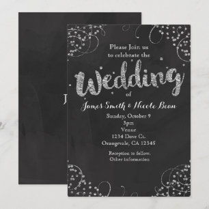 Invitation de mariage élégante noire et argentée