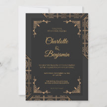 Invitation de mariage élégante noire et or de styl
