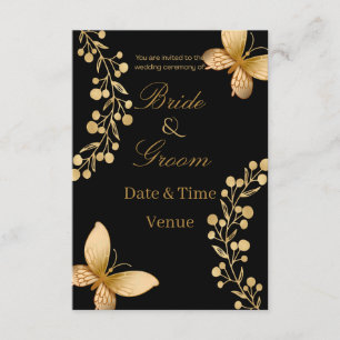 Invitation de mariage élégante papillon noir et or