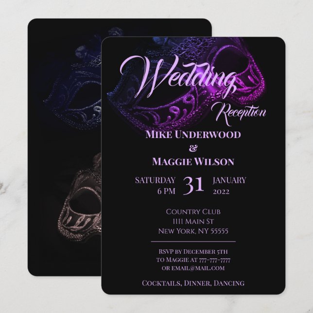 Invitation de mariage élégante pour soirée (Devant / Derrière)