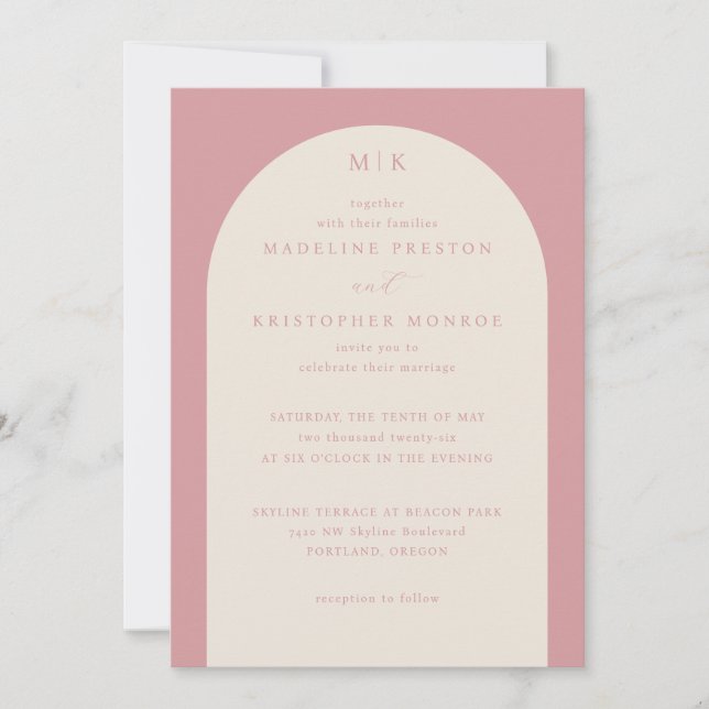 Invitation de mariage élégante rose (Devant)