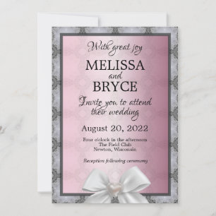 Invitation de mariage élégante rose et grise