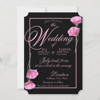 Invitation de mariage élégante - rose et noir flor