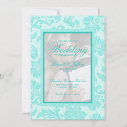 Invitation de mariage élégante sarcelle damas