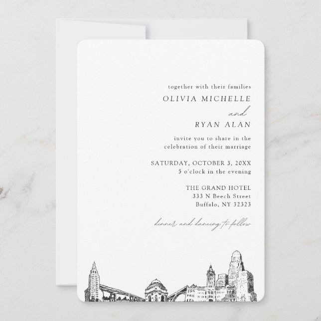 Invitation de mariage élégante sur la skyline de B (Devant)