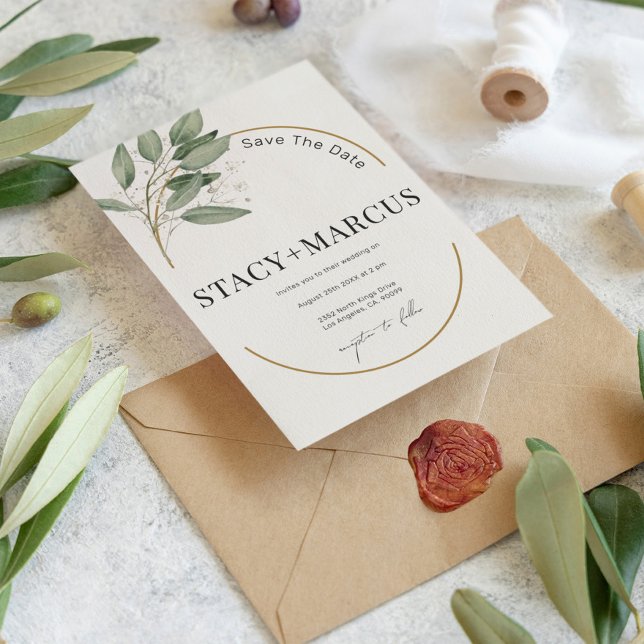 Invitation de mariage élégante verdure et or (Créateur téléchargé)