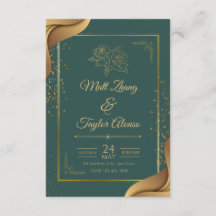 Invitation de mariage élégante verte et dorée