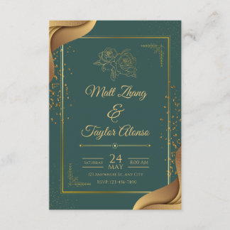 Invitation de mariage élégante verte et dorée