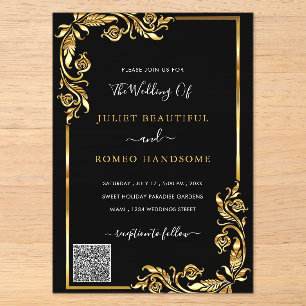 Invitation de mariage en acrylique or noir avec co