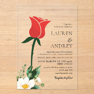 Invitation de mariage en acrylique Rose Rouge