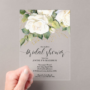 Invitation de mariage en acrylique Roses Blanches