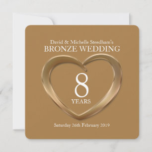 Invitation de mariage en bronze cœur 8 ans