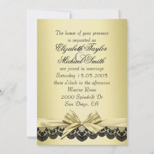 Invitation de mariage en dentelle noire en ruban o