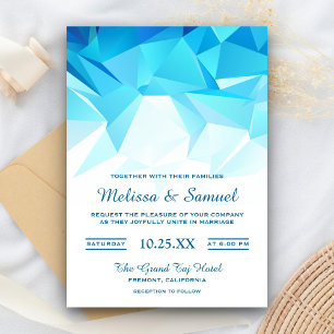 Invitation de mariage en origami géométrique bleu