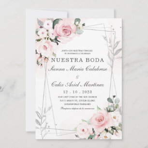 Invitation De mariage en rose poudré et gris