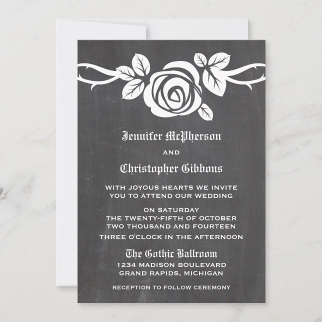 Invitation de mariage en tableau noir Rose ivoire (Devant)