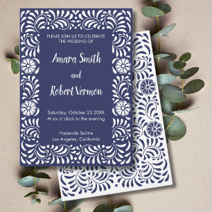 Invitation de mariage en Talavera mexicaine bleue
