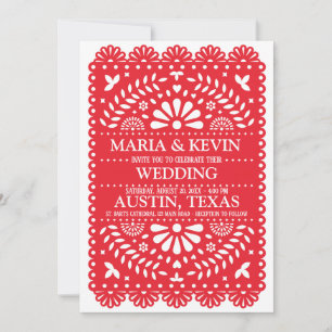 Invitation de mariage espagnole rouge à motifs Pai