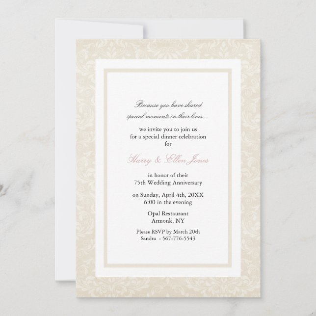 Invitation de mariage et d'anniversaire de mariage (Devant)