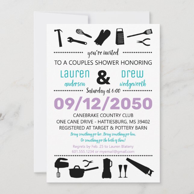 Invitation de mariage et de vaisselle pour couples (Devant)