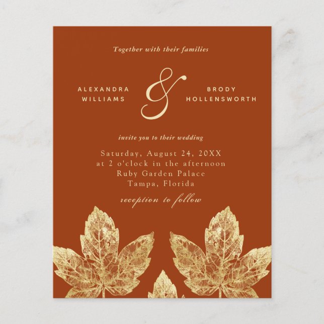 Invitation De Mariage Feuille Burnt Orange Et Gold (Devant)