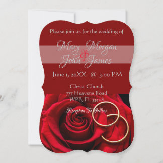 Invitation de mariage Fleur rouge rose avec anneau