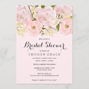 Invitation de mariage fleurie rose pâle élégante