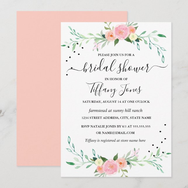 Invitation de mariage floral aquarelle moderne (Devant / Derrière)