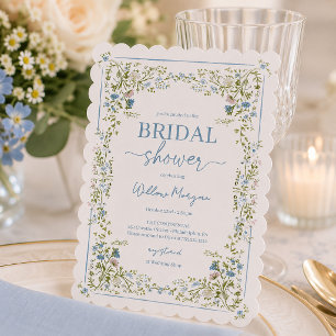 Invitation de mariage floral bleu botanique vintag