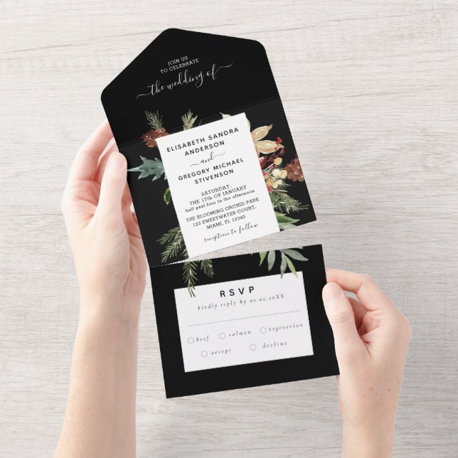 Invitation de mariage floral de forêt hivernale to (Déchirure)