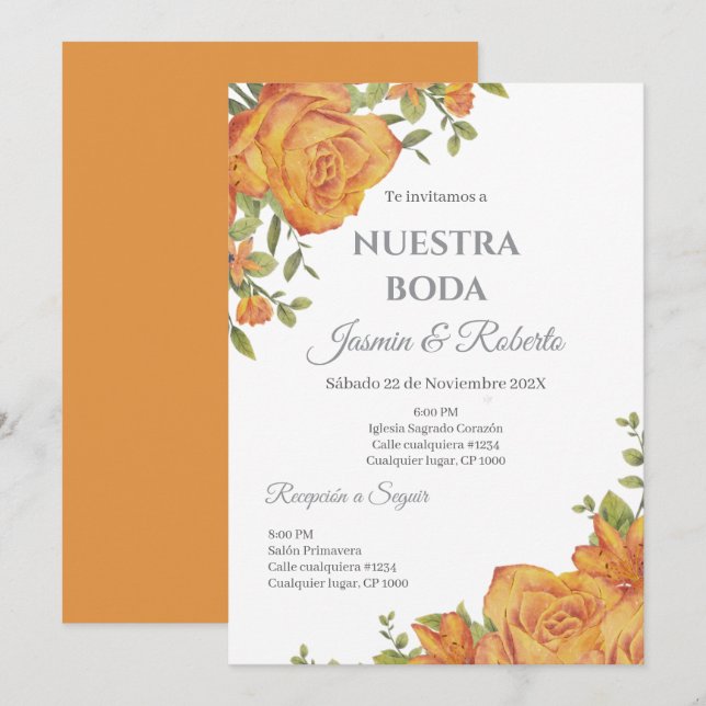 Invitation de mariage floral en espagnol (Devant / Derrière)
