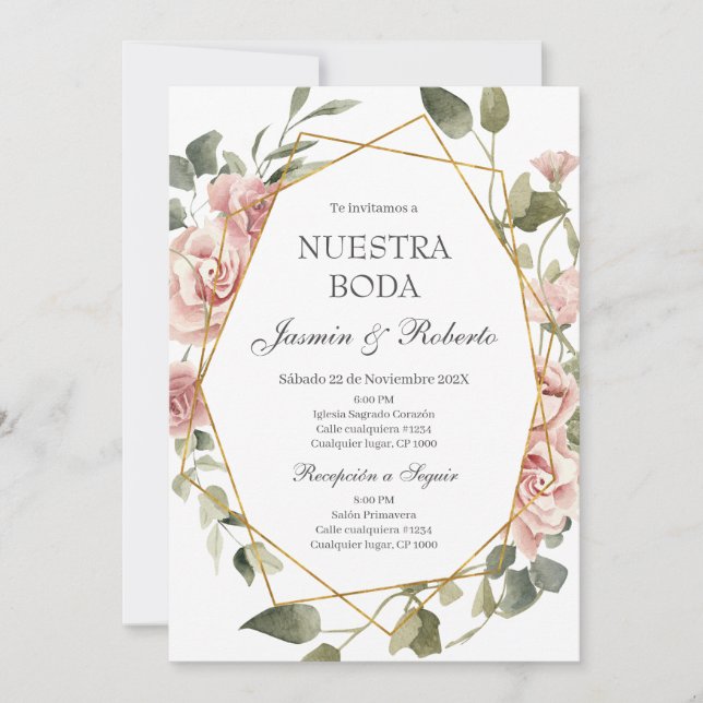 Invitation de mariage floral en espagnol (Devant)