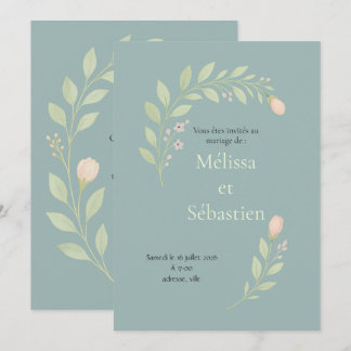 Invitation de mariage floral, fleurs sauvages