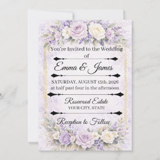 Invitation de mariage floral rose lavande