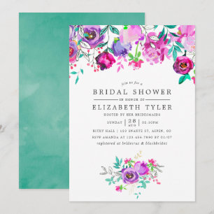 Invitation de mariage floral violet et menthe