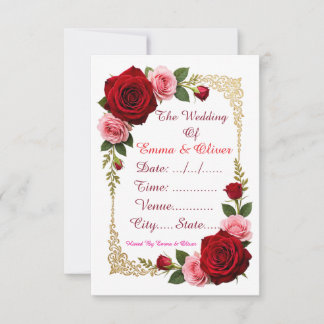 Invitation de mariage florale à la rose rouge élég