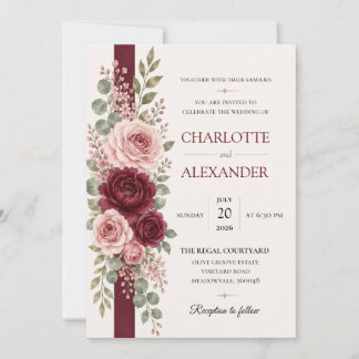 Invitation de mariage florale à l'aquarelle élégan