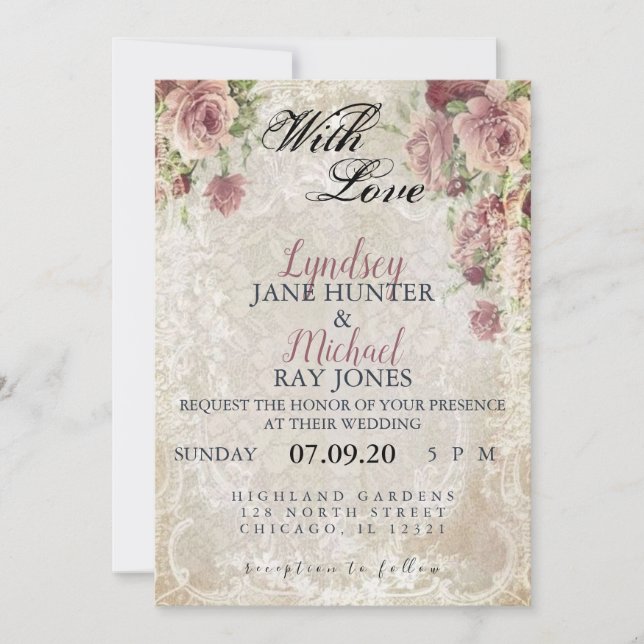 INVITATION DE MARIAGE FLORALE ANTIQUE (Devant)