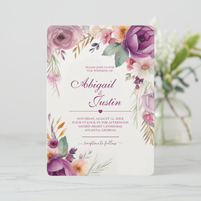 Invitation de mariage florale aquarelle (Debout devant)