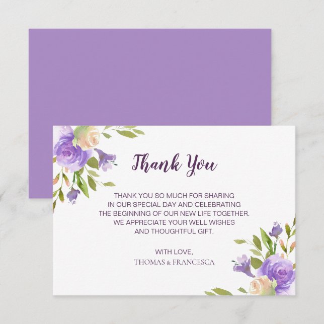 Invitation de mariage florale aquarelle lilas (Devant / Derrière)