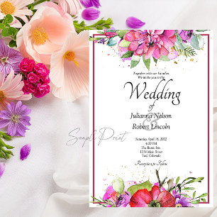 Invitation de mariage florale aquarelle rose budge