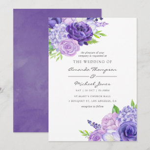 Invitation de mariage florale aquarelle ultra viol
