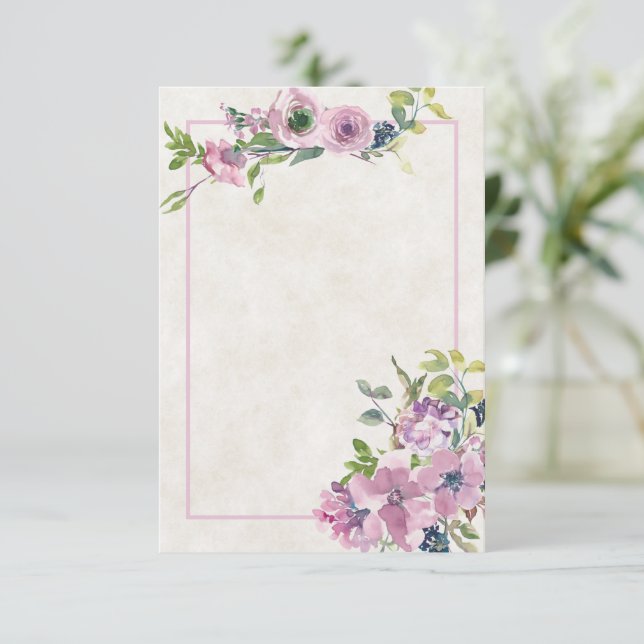 Invitation de mariage florale aquarelle violette b (Debout devant)