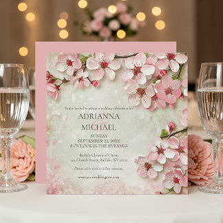 Invitation de mariage florale aux fleurs roses élé