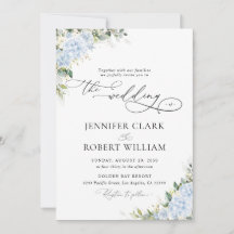 Invitation de mariage florale aux hortensias bleus