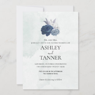 Invitation de mariage florale bleue et grise éléga